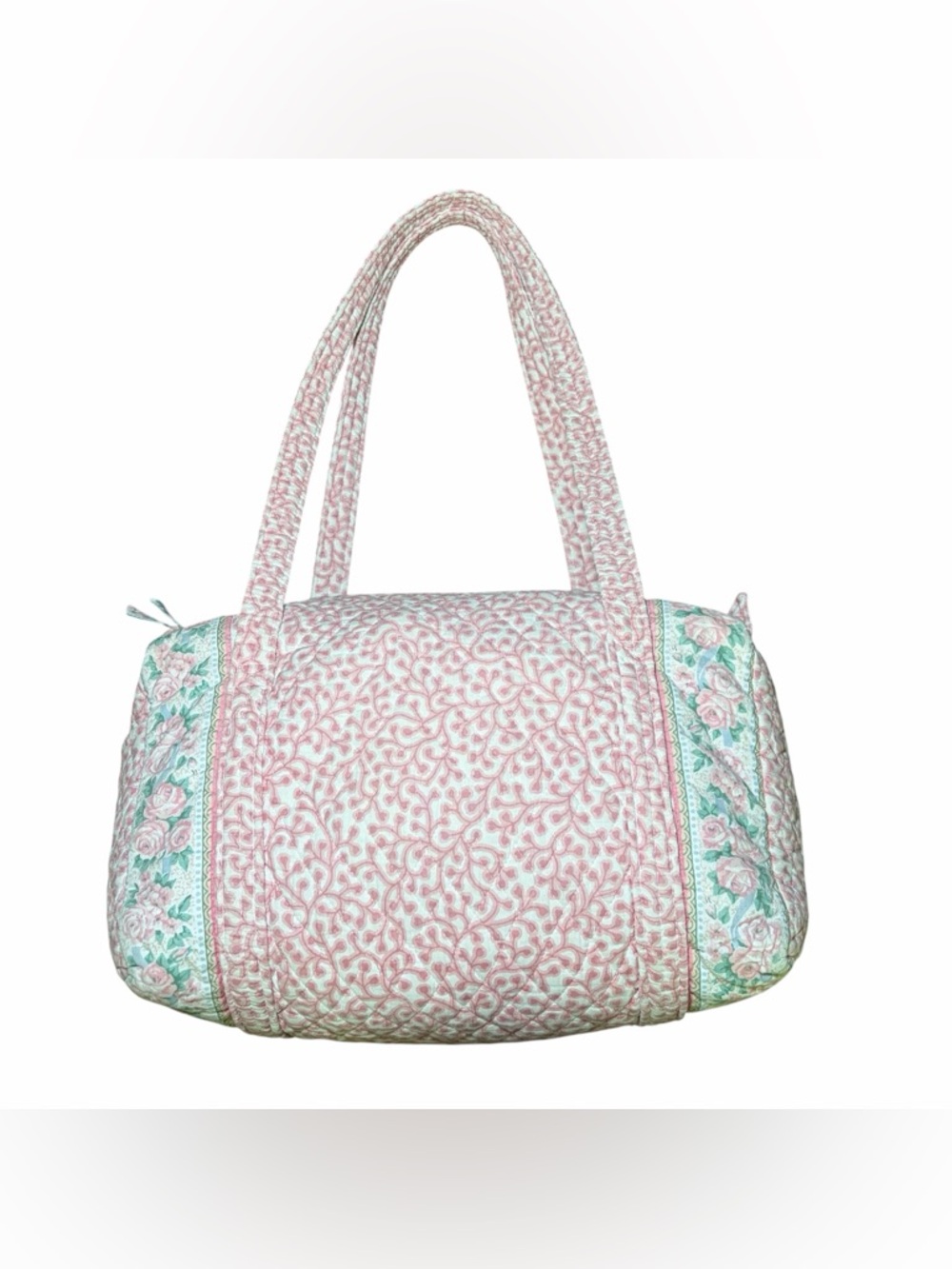 Vera Bradley 1990 PINK DELFT Small Duffel Bag with Zipper VGUC Pink White Green